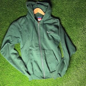 Champion Mens Forest Green Full Zip Hoodie Sweatshirt Small Embroidered Logo